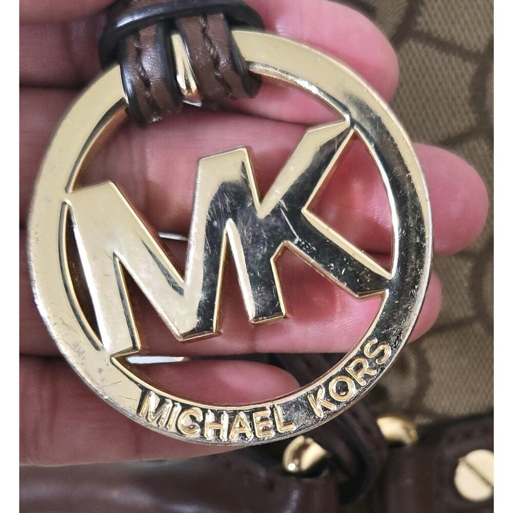 Michael Kors MK Logo Satchel Brown Monogram Bag Gold Tone Flawed/Worn Handles - Picture 11 of 15